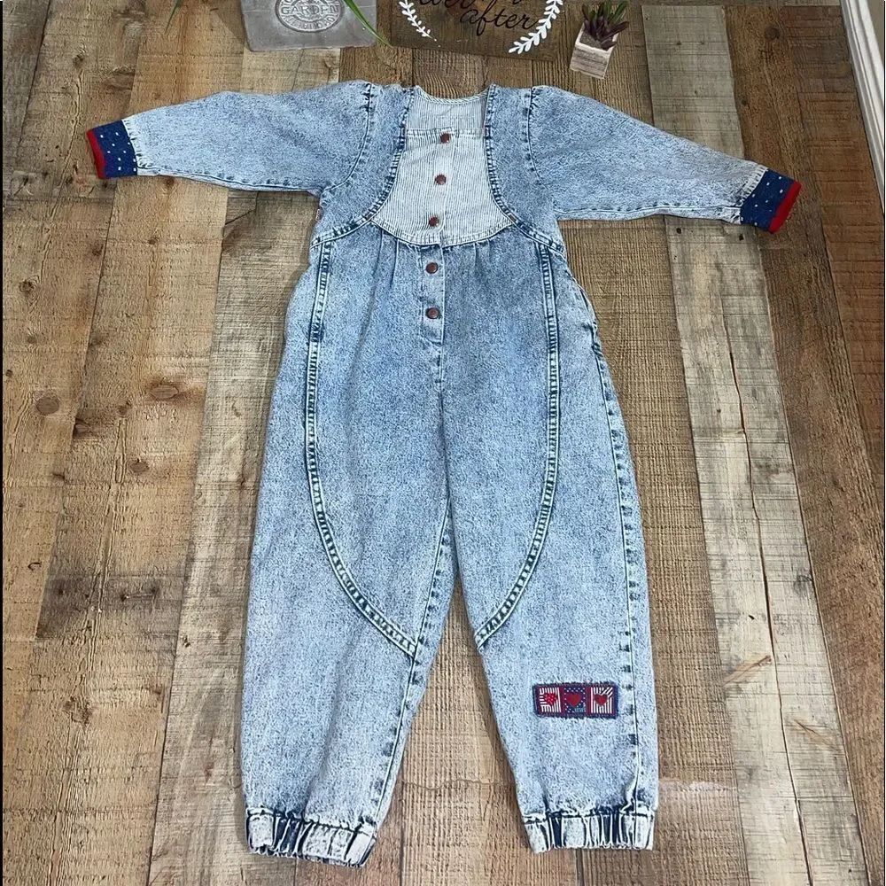 VTG Little Levi's Acid Wash Denim Romper Baby Girls 6 Cotton USA MADE